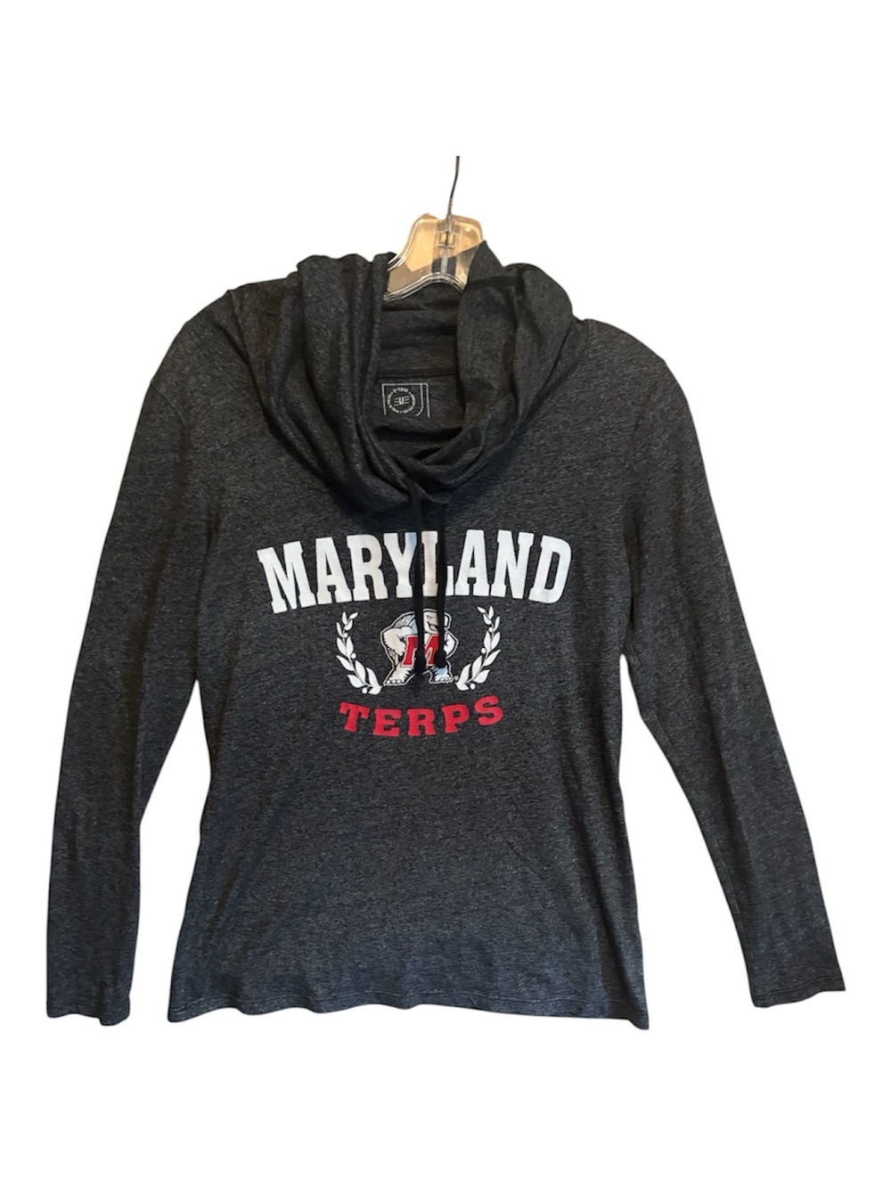Maryland Terps Dark Gray Hooded Long Sleeve Tee size medium
